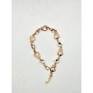 Stunning Sweetheart Bracelet Gold Plated Rhodium with Rhinestone Hearts 7.5 inch